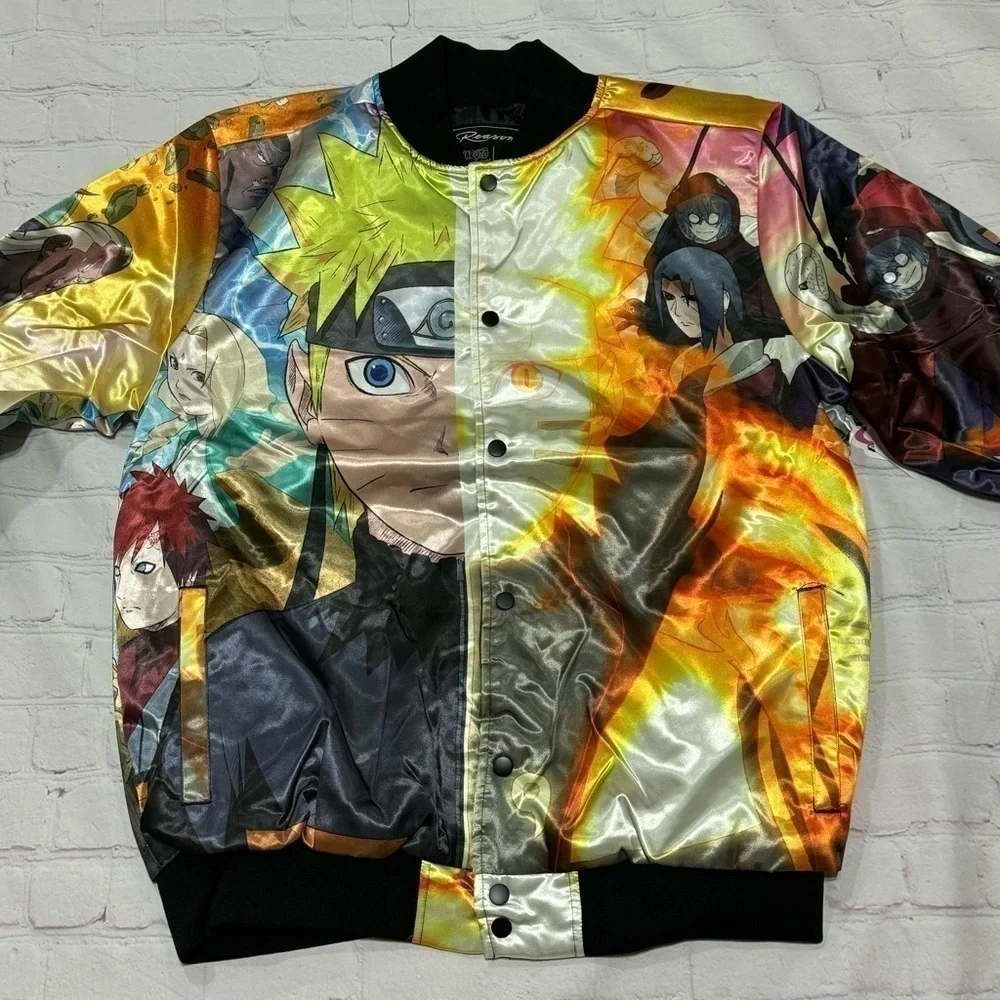 REASON CLOTHING BRAND X NARUTO SHIPPUDEN explosion satin Puffer Bomber jacket